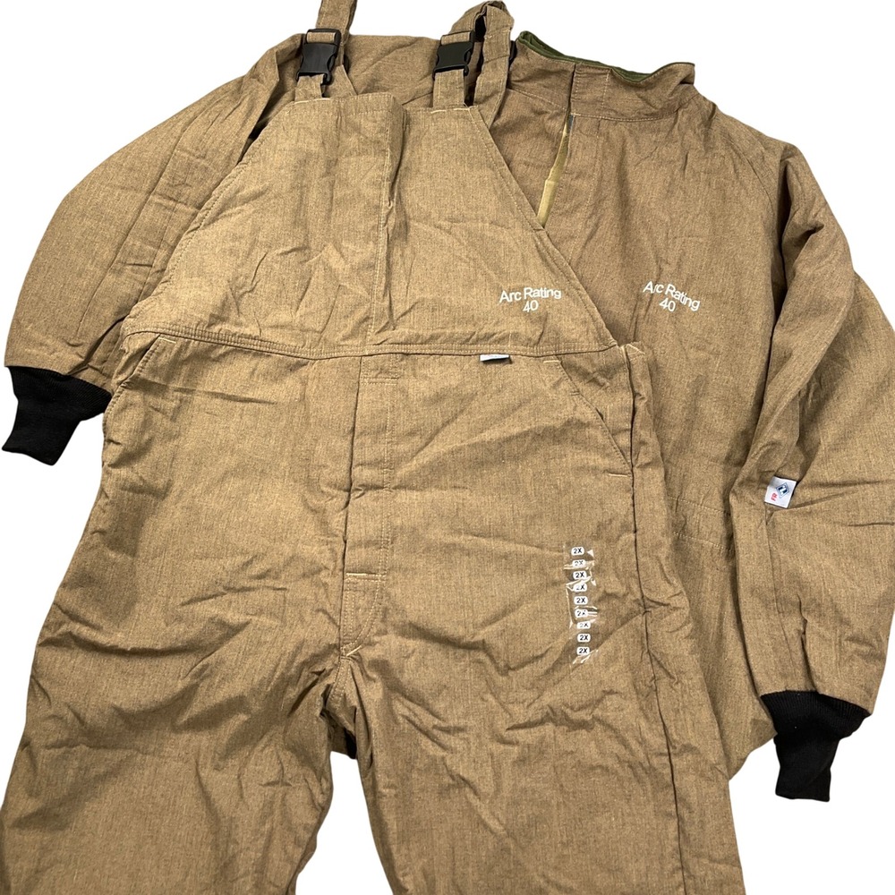 National Safety Overalls Jacket Mens 2X/32 Tan Arc Rating 40 FR Revolite USA 2pc